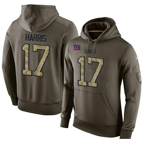 NFL Men's Nike New York Giants #17 Dwayne Harris Stitched Green Olive Salute To Service KO Performance Hoodie